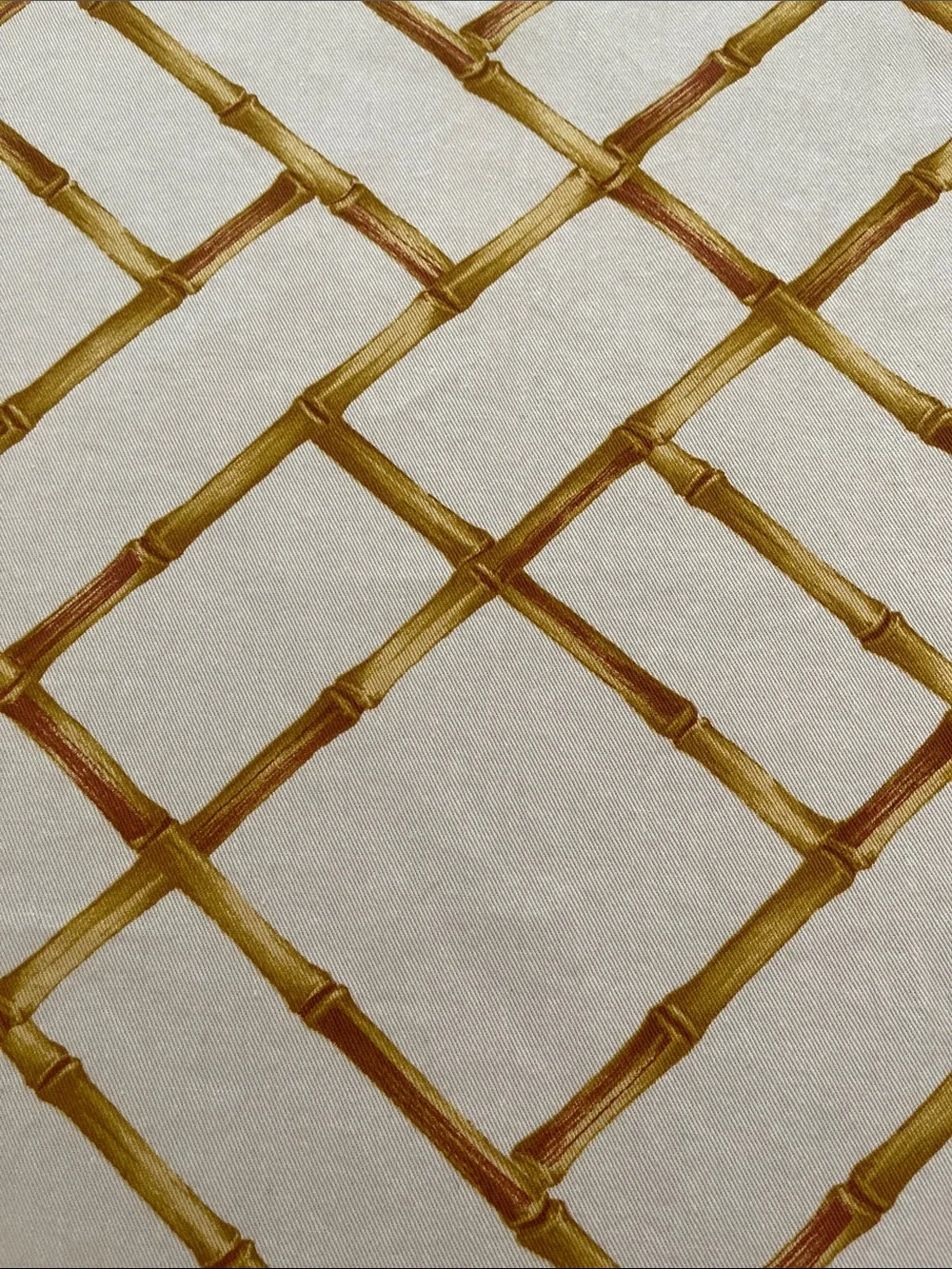 Williams Sonoma Cream and Gold Bamboo Trellis Tablecloth 70 x 108 Inches